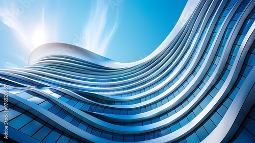 Curve Glass Skyscraper in Futuristic Urban Landscape with Modern Architecture