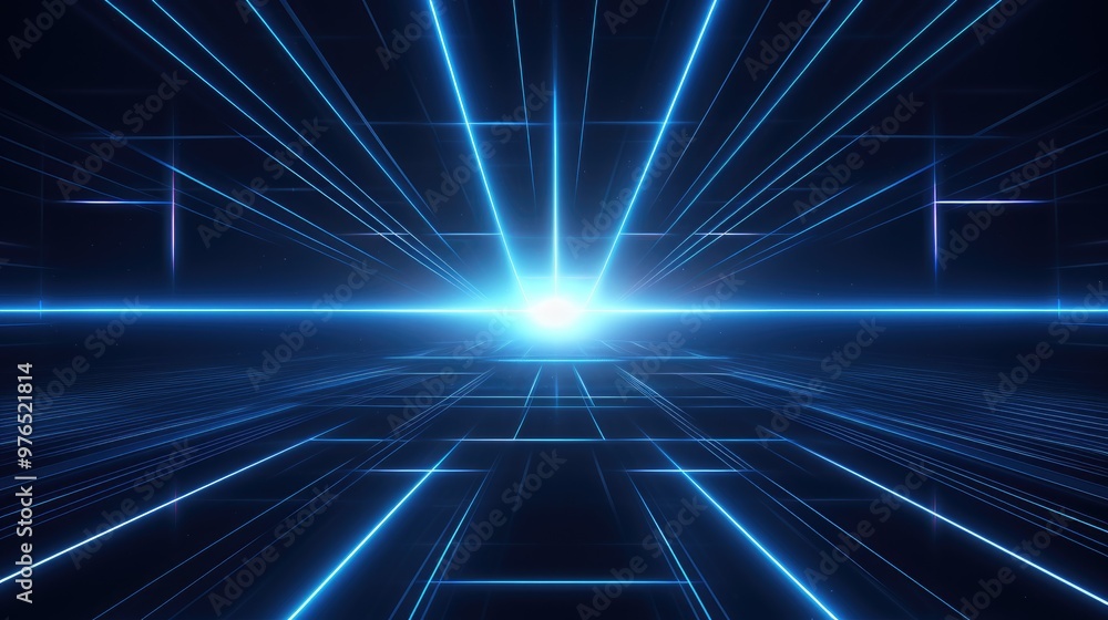Abstract futuristic background with glowing blue lines and a bright light in the center. Abstract futuristic background with glowing blue lines and a bright light in the center.