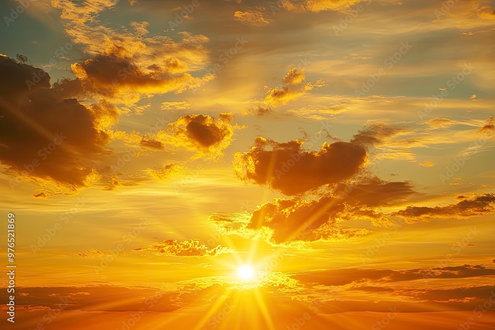 Sunset sky clouds in the evening summer with Orange, Yellow sunlight in Golden hour or morning sunrise, Horizon sky nature background , ai Sunset sky clouds in the evening summer with Orange, Yellow sunlight in Golden hour or morning sunrise, Horizon sky nature background , ai