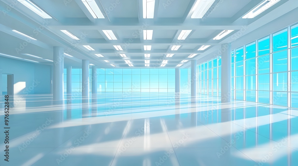Sleek and Minimalist Empty 3D Office Room With Open Space and Expansive Lighting Sleek and Minimalist Empty 3D Office Room With Open Space and Expansive Lighting