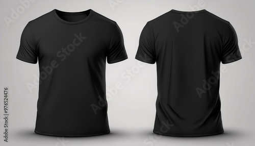 Blank black clean t-shirt mockup isolated in front and back views 3D rendering