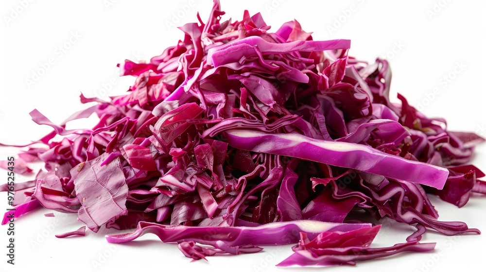 Pile of shredded red cabbage on a white background . Pile of shredded red cabbage on a white background .