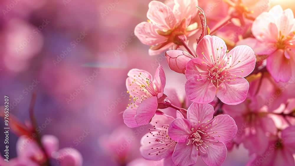 Spring blossoms in full bloom at a serene garden during golden hour Spring blossoms in full bloom at a serene garden during golden hour