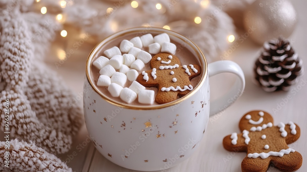 Cozy Winter Drink with Marshmallows and Gingerbread Man Cozy Winter Drink with Marshmallows and Gingerbread Man