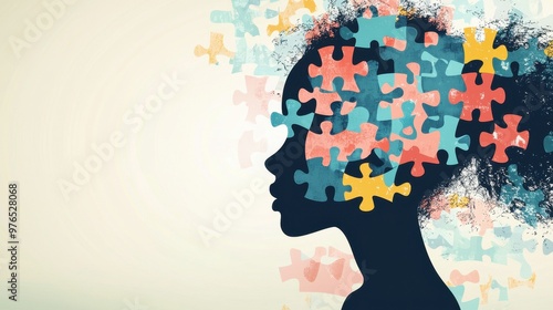 Abstract Puzzle Woman Silhouette Creative Concept