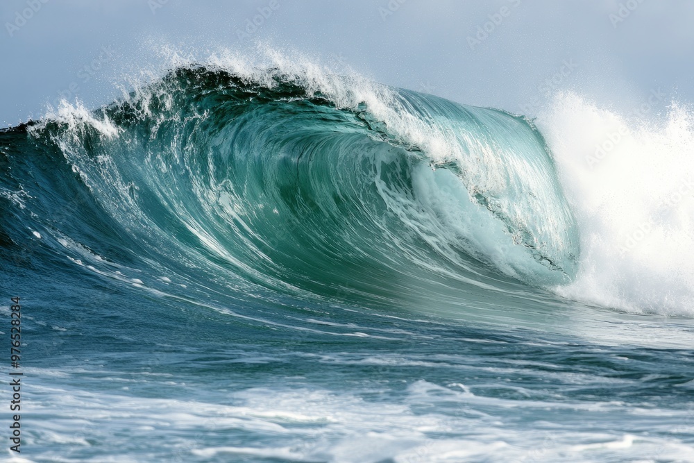 powerful wave crashes dramatically on the shore, capturing the energy and beauty of the ocean. This image symbolizes nature's force, resilience, and the exhilarating spirit of surfing , ai