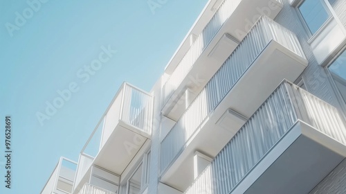 Simple minimal style modern white building and blue sky, bottom view