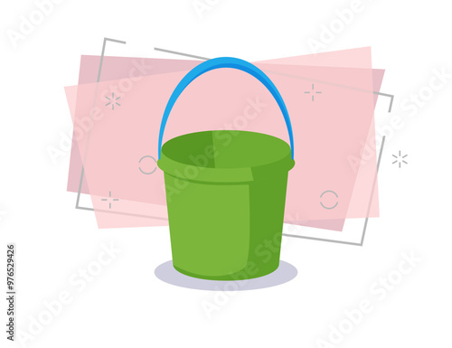 Green bucket illustration. Container for water, garden, sand. Cleaning concept. Can be used for topics like tidying up, gardening