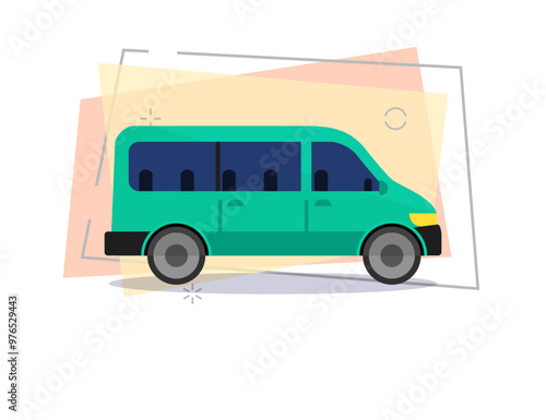 Green minivan illustration. Auto, lifestyle, travel. Transport concept. Vector illustration can be used for topics like road, travelling, city