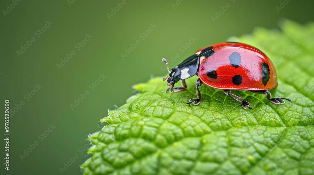 Fototapeta premium Close-up of Ladybug on Green Leaf