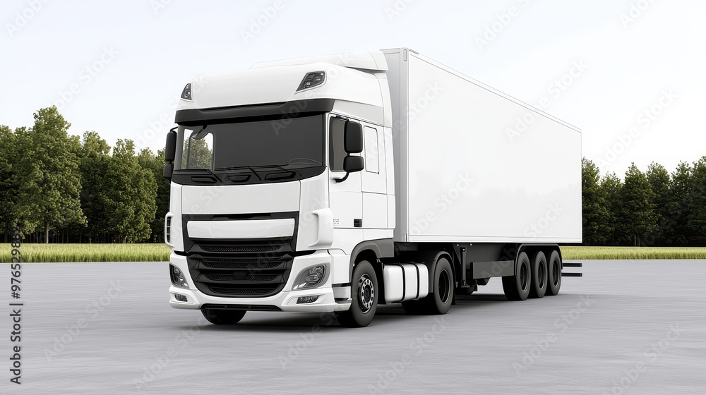 White Semi Truck Trailer Mockup Cargo Transport Delivery White Semi Truck Trailer Mockup Cargo Transport Delivery