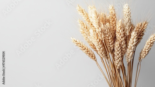 Wheat Stalks on a Light Background. Copy Space For Add Text. 3D Illustration. Generate Ai Image