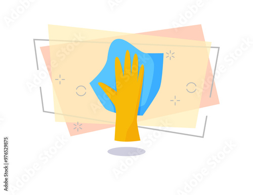 Hand holding duster illustration. Cleaning, house, daily routine. Household concept. Vector illustration can be used for topics like cleaning, tidiness
