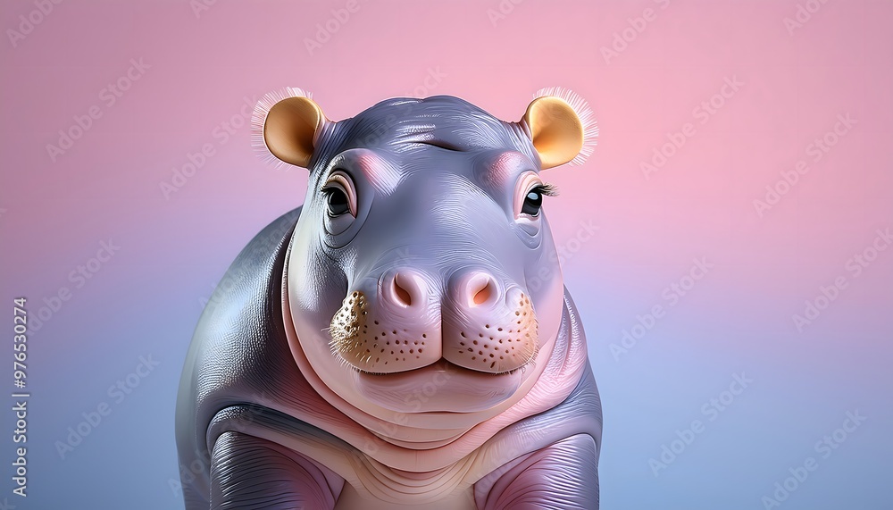 3D rendering of a cute and cheerful baby pygmy hippo on a pastel background. 3D rendering of a cute and cheerful baby pygmy hippo on a pastel background.