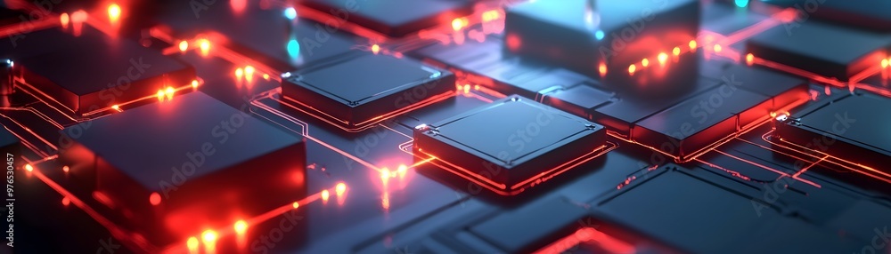 Futuristic Nanobots Constructing Glowing Digital Grid in Technological Landscape Futuristic Nanobots Constructing Glowing Digital Grid in Technological Landscape