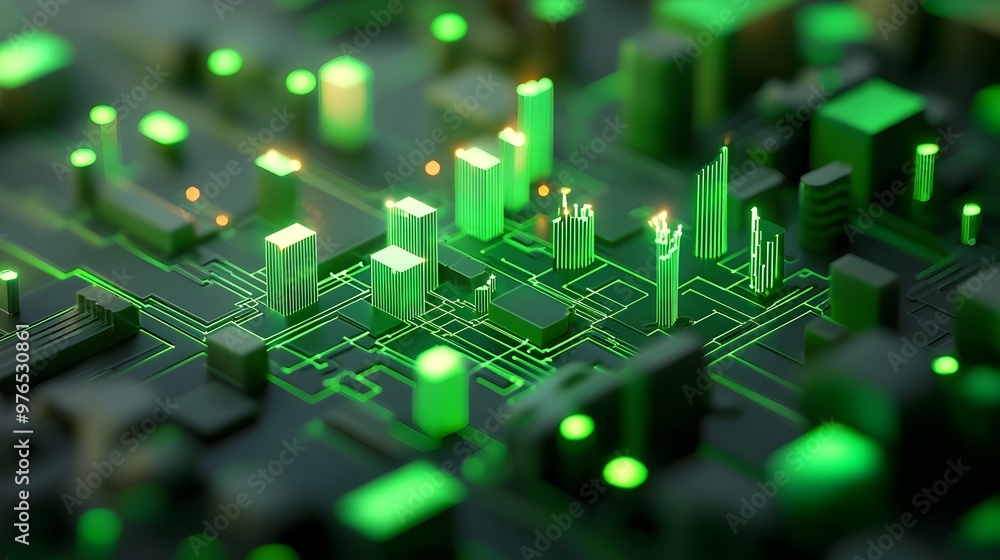 Obraz premium Glowing Digital Energy Grid of Eco-Friendly Futuristic City Network