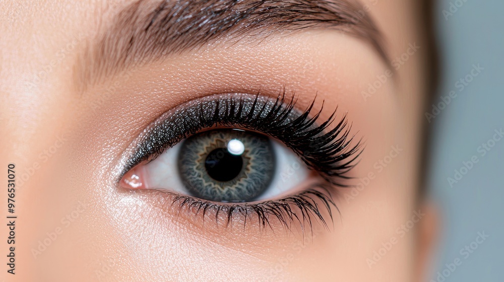 Closeup of Beautiful Blue Eye with Eyeliner and Long Eyelashes Closeup of Beautiful Blue Eye with Eyeliner and Long Eyelashes