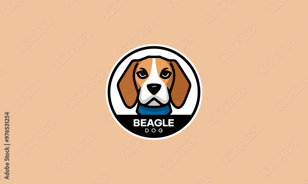 Beagle dog logo with simple design and blue collar illustration Beagle dog logo with simple design and blue collar illustration