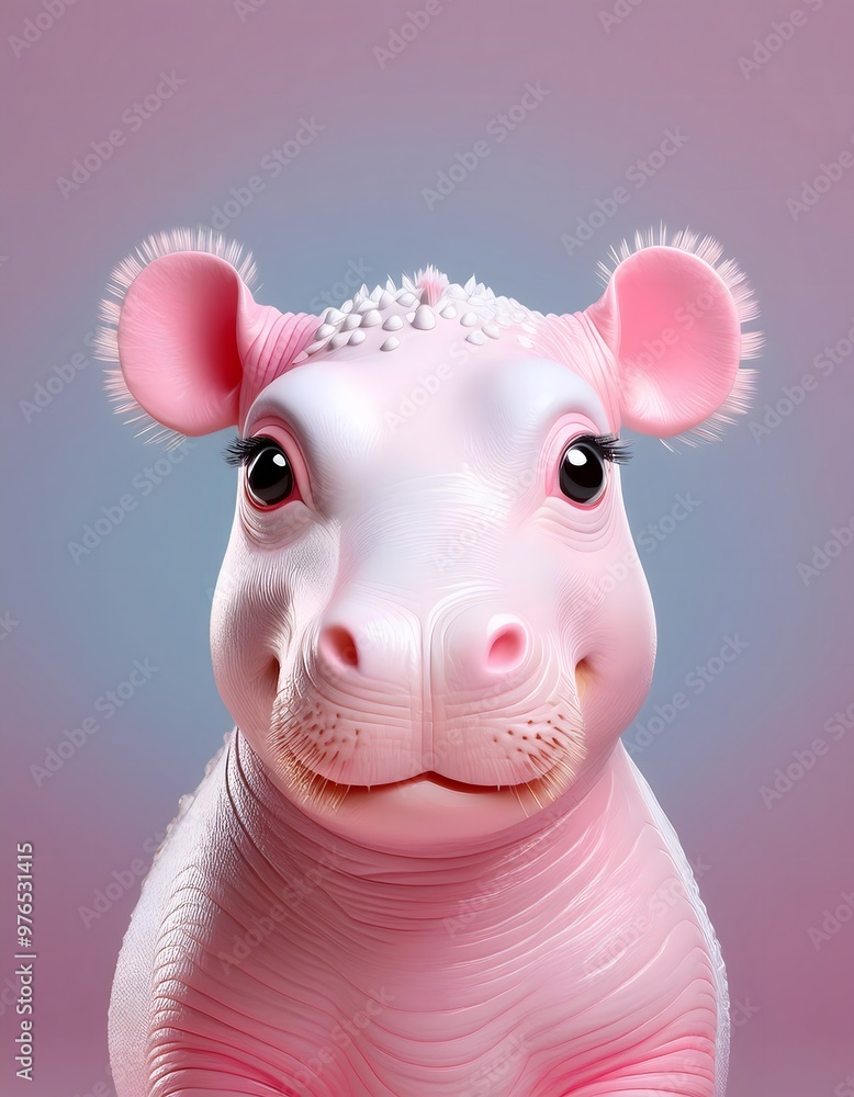3D rendering of a cute and cheerful baby pygmy hippo on a pastel background. 3D rendering of a cute and cheerful baby pygmy hippo on a pastel background.