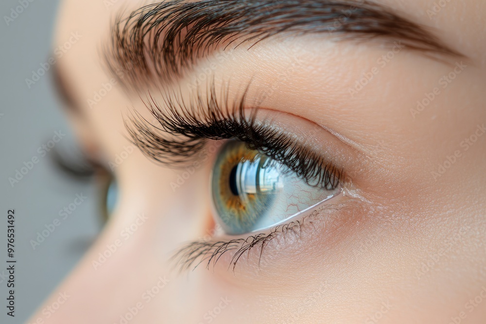 Fototapeta premium Macro Studio Expression Shot Of Woman's Eye With Close Up On Eyelashes And Pupil , ai