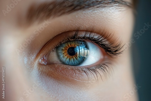 Macro Studio Expression Shot Of Woman's Eye With Close Up On Eyelashes And Pupil , ai