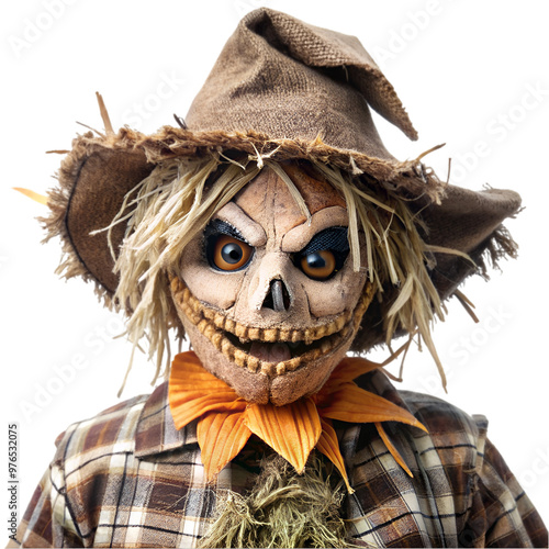 scarecrow with a sinister face is isolated on transparent background photo