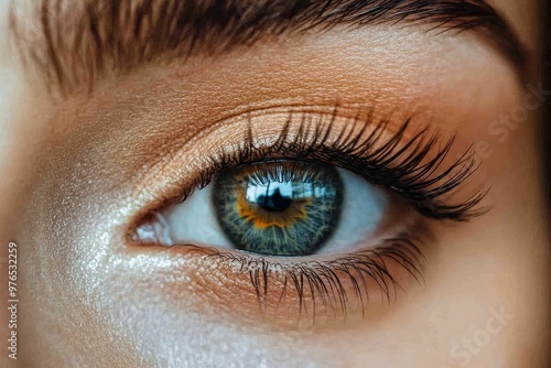 Macro Studio Expression Shot Of Woman's Eye With Close Up On Eyelashes And Pupil , ai