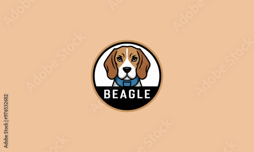 Beagle dog logo with simple design and blue collar illustration photo