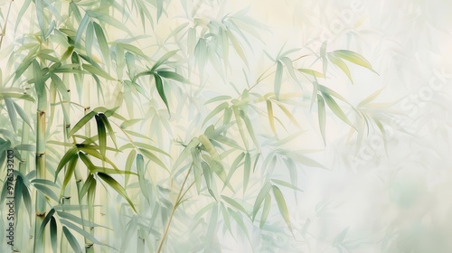 Tropical Bamboo Wall Mural, vibrant watercolor mural featuring lush green bamboo stalks, creating a serene and exotic atmosphere for any indoor space.