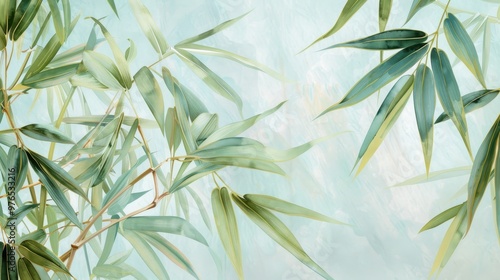 Vibrant Tropical Bamboo Mural, a lush, hand-painted watercolor scene featuring towering bamboo, ideal for adding a serene, exotic touch to any interior space.