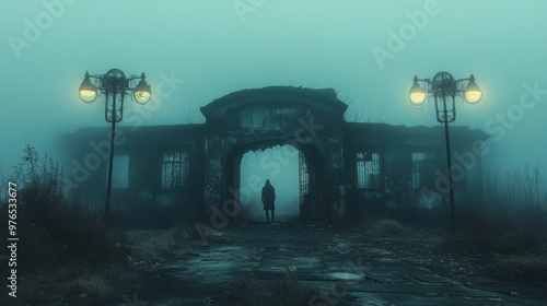 Haunting Presence in Abandoned Building - Ghostly Figure in Eerie Atmosphere