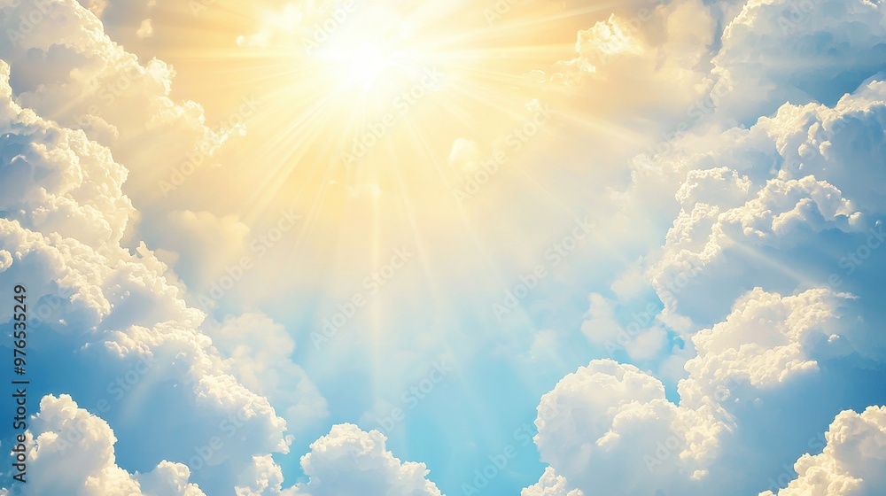Beautiful Sunny Sky with Fluffy White Clouds and Rays of Light Beautiful Sunny Sky with Fluffy White Clouds and Rays of Light