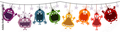 Fairy lights made of funny monsters in rainbow colors
