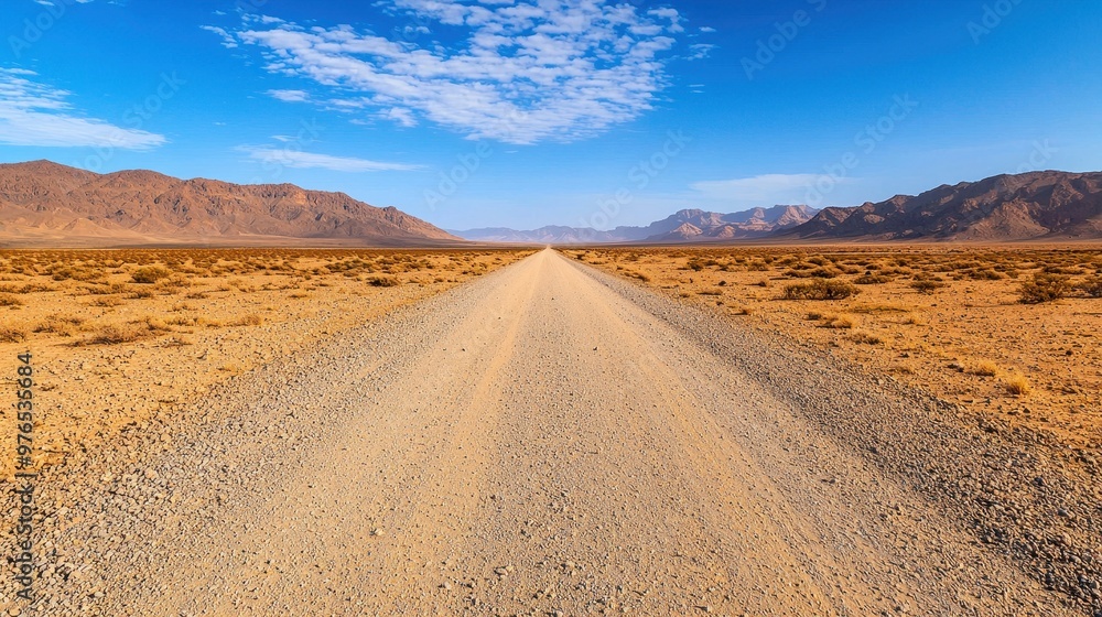 Desert Road Leading to Mountain Range Under Blue Sky Desert Road Leading to Mountain Range Under Blue Sky
