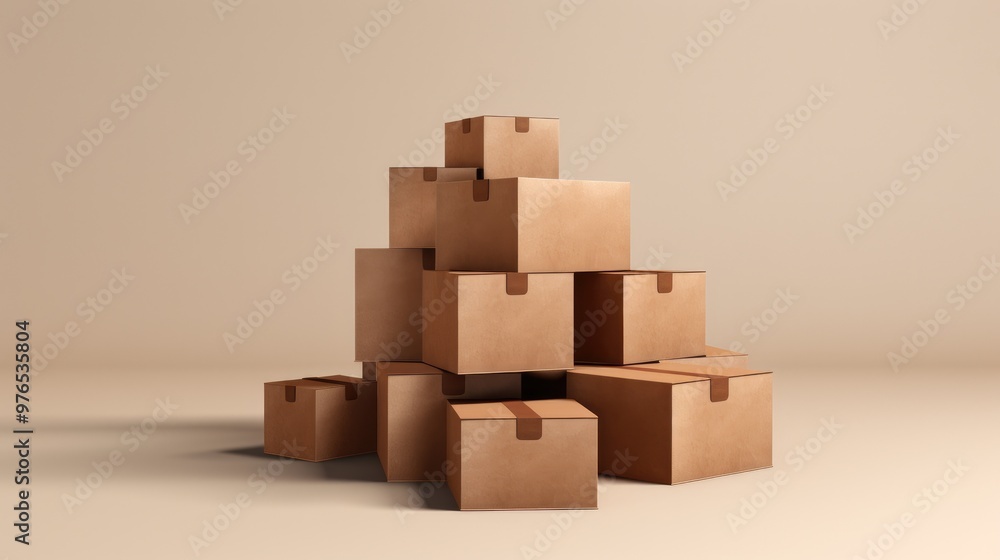 Stack of cardboard boxes on a beige background. Stack of cardboard boxes on a beige background.