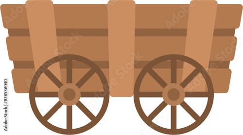 Cart wheel wood box, wagon element simple flat style illustration