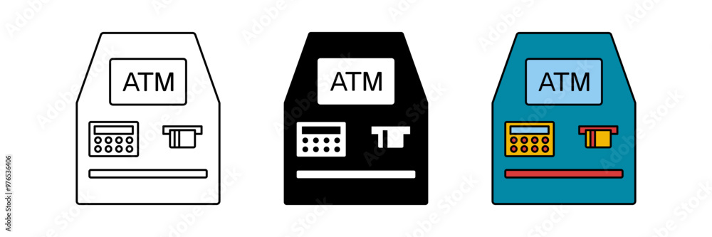 set of ATM icons, symbols of financial transaction machines. modern design isolated on white background set of ATM icons, symbols of financial transaction machines. modern design isolated on white background