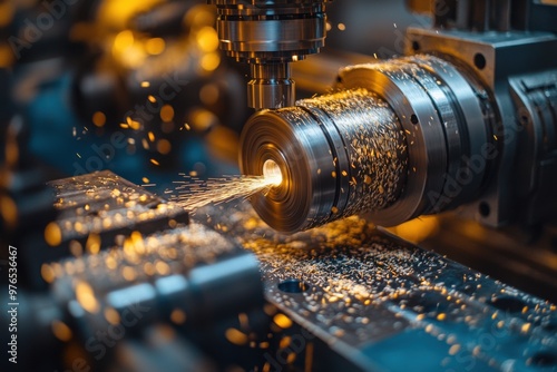 Mastering Precision: Worker Operating Lathe Machine in Industrial Workshop with Intense Focus and Flying Metal Shavings | Nikon Z6 photo