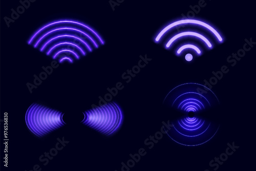 wave light effect. Radar sensor, beep technology, digital sign. neon circle symbol. wireless internet connection