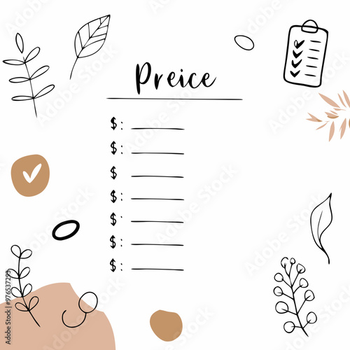 Shopping list template with decorative elements on a white background