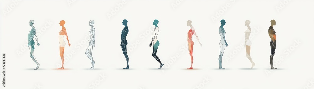 A seamless display of diverse human figures in various stances, showcasing individuality and movement in a minimalist style. A seamless display of diverse human figures in various stances, showcasing individuality and movement in a minimalist style.