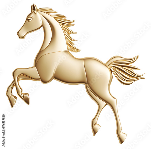 Cute 3D Horse Metallic Gold Figurine Transparent Background Cutout