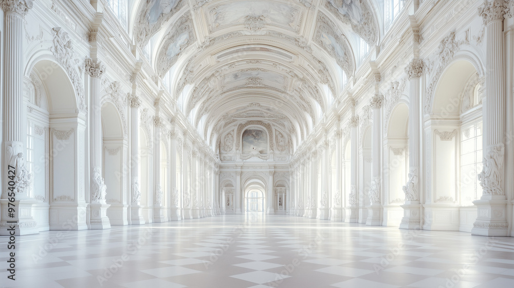 A magnificent, ornate hall with high arched ceilings and intricate details bathed in soft natural light, featuring grand sculptures and classic architecture. A magnificent, ornate hall with high arched ceilings and intricate details bathed in soft natural light, featuring grand sculptures and classic architecture.