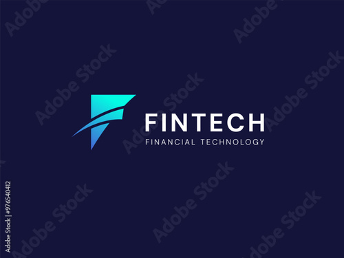 FinTech Financial Technology with curved shapes Overlapping letter F technology Analysis logo vector design concept. Letter f logotype symbol for digital finance, ui, new technology, investment, web.