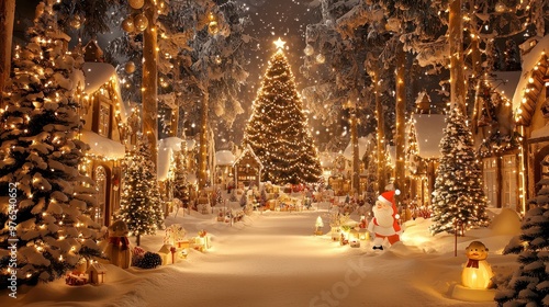 Wallpaper Mural Magical Snowy Christmas Village with Lights and Santa Claus Torontodigital.ca