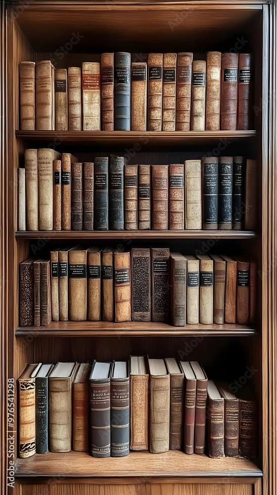 Realistic Image of Old Books on a Wooden Bookshelf Realistic Image of Old Books on a Wooden Bookshelf