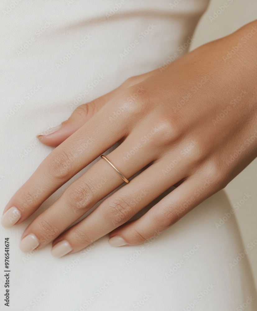 Minimalist Elegance Womans Hand with Gold Bracelet and Neutral Manicure in Soft Lighting Minimalist Elegance Womans Hand with Gold Bracelet and Neutral Manicure in Soft Lighting