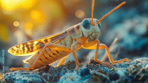 Firebrat, from the side, close-up view, Hyper-realistic, early morning light  photo