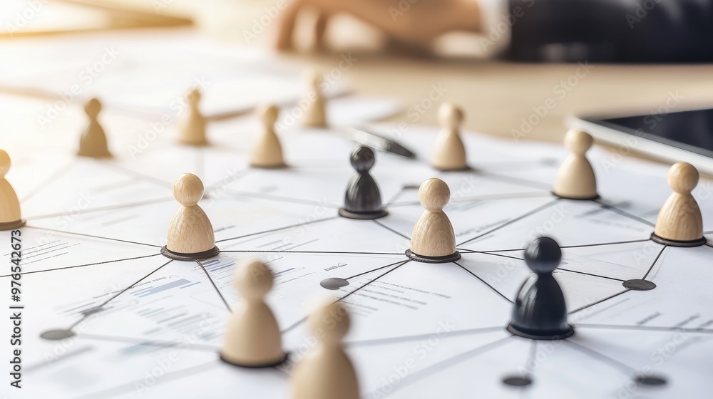 Business Strategy Network Wooden Figure Collaboration Team Business Strategy Network Wooden Figure Collaboration Team