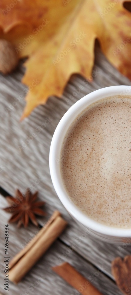 Cozy Autumn Morning with Warm Coffee and Fall Leaves on Wooden Table Cozy Autumn Morning with Warm Coffee and Fall Leaves on Wooden Table